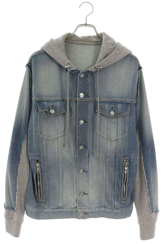 BALMAIN Hooded Denim Sweat Jacket Blue Size 46