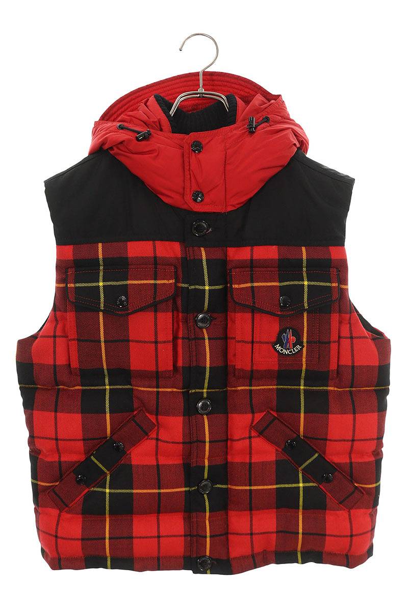 Moncler Hooded Down Vest Red x Black Size 2