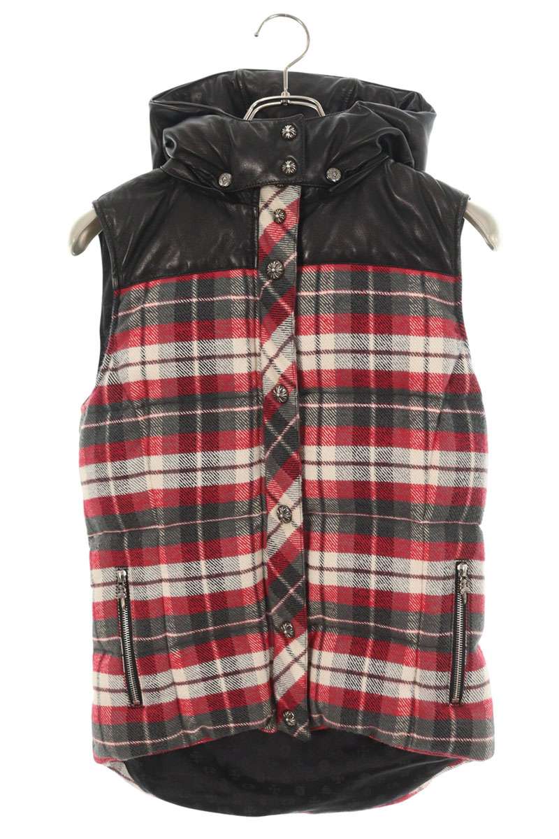 Chrome Hearts STIFF Hooded Down Vest Check Leather Size M