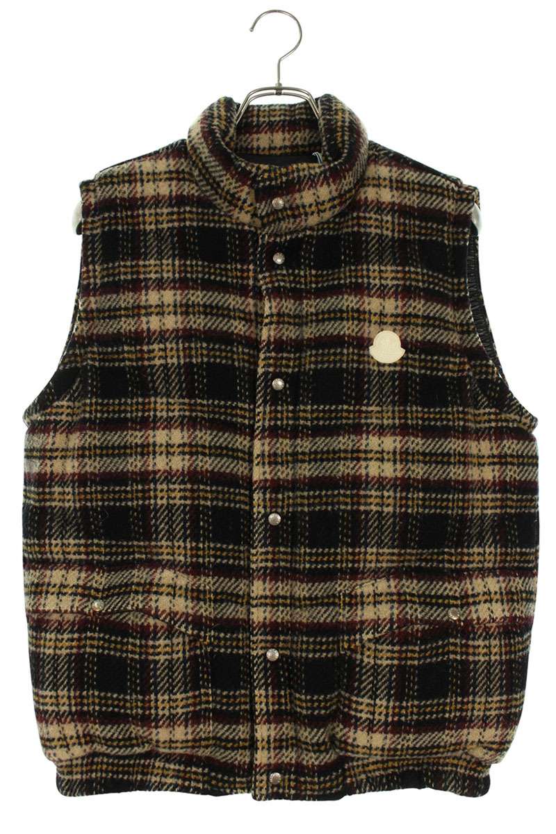MONCLER MARKAM Wool Check Down Vest Beige Size S