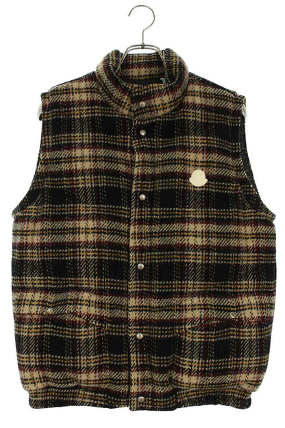 MONCLER MARKAM Wool Check Down Vest Beige Size S