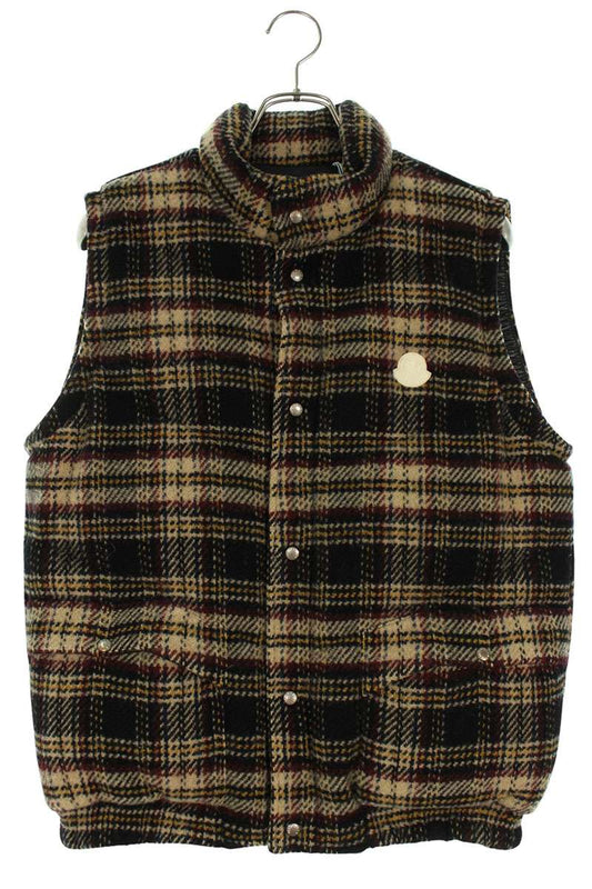 MONCLER MARKAM Wool Check Down Vest Beige Size S