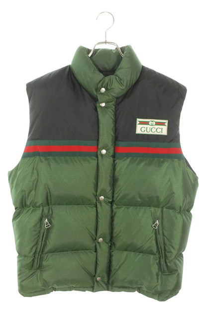 GUCCI Logo Patch Sherry Line Down Vest Green Black Size S