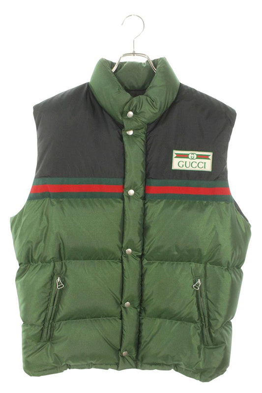 GUCCI Logo Patch Sherry Line Down Vest Green Black Size S