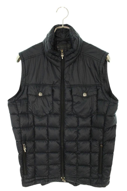 Chrome Hearts Dagger Zip Nylon Down Vest Navy Size S