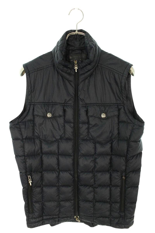 Chrome Hearts Dagger Zip Nylon Down Vest Navy Size S