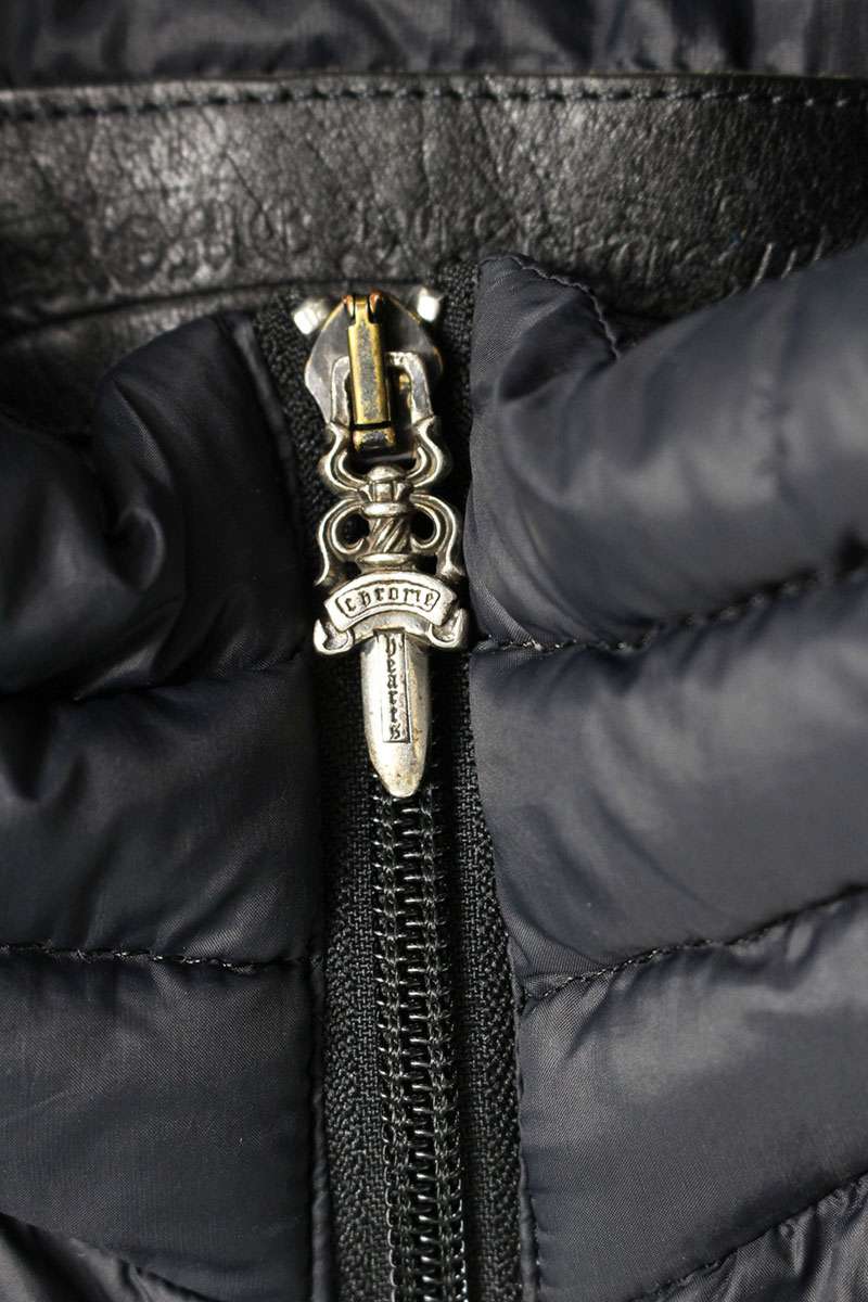 Chrome Hearts Dagger Zip Nylon Down Vest Navy Size S