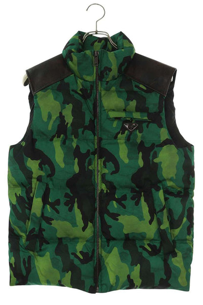 Prada Logo Camo Down Vest Green Size 46