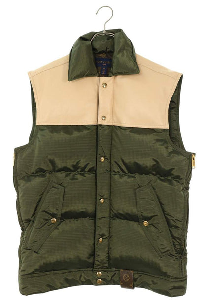LOUISVUITTON Leather Panel Down Vest Khaki Beige Size L