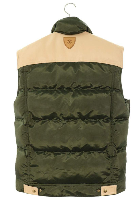 LOUISVUITTON Leather Panel Down Vest Khaki Beige Size L