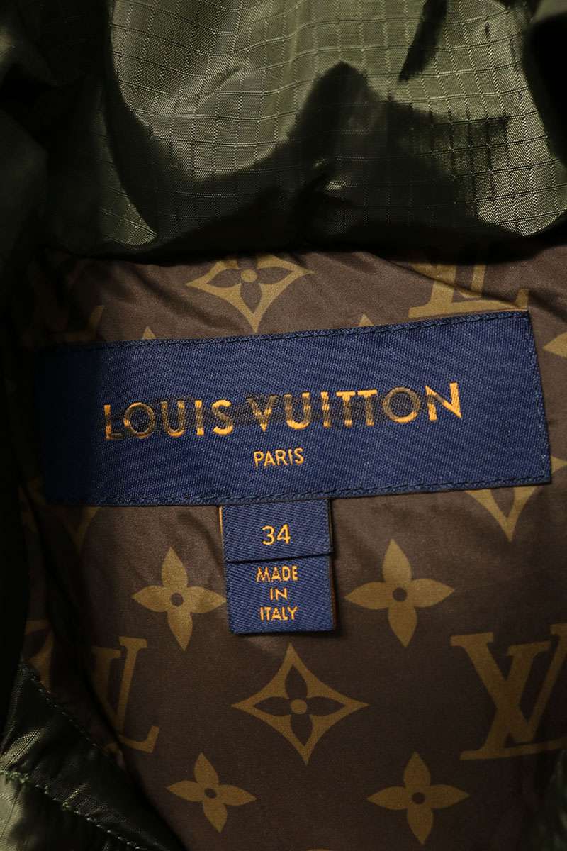 LOUISVUITTON Leather Panel Down Vest Khaki Beige Size L