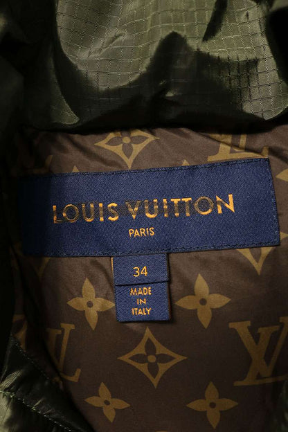 LOUISVUITTON Leather Panel Down Vest Khaki Beige Size L