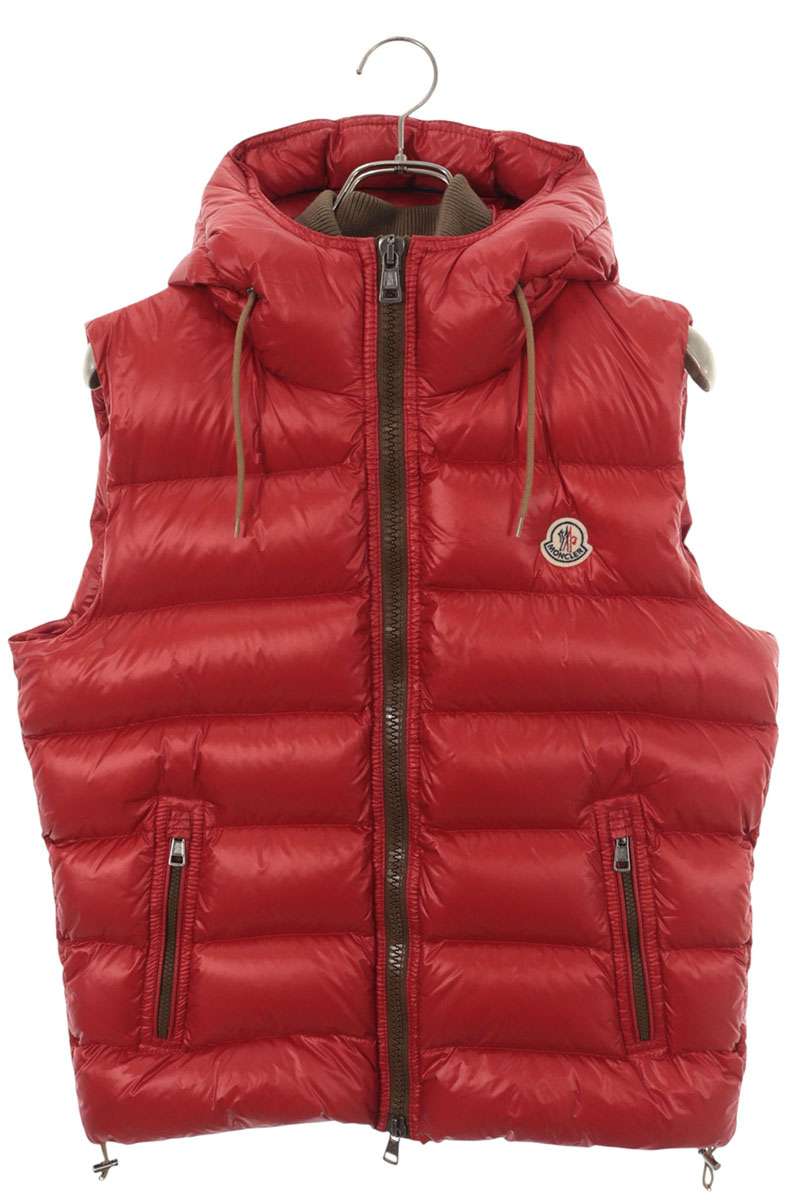 MONCLER Hooded Front Logo Patch Down Vest Red Size 3