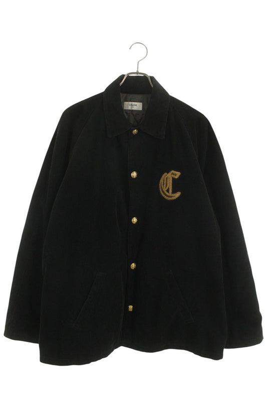 CELINE Corduroy Car Coat Black Gold Size XL