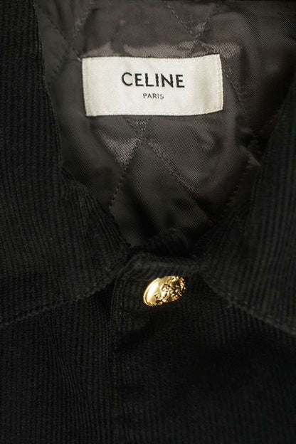 CELINE Corduroy Car Coat Black Gold Size XL