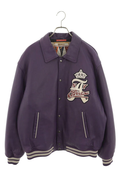 AVIREX Sheepskin Crown Logo Varsity Jacket Purple Size XL