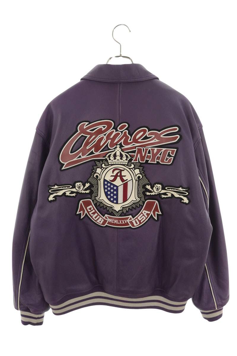 AVIREX Sheepskin Crown Logo Varsity Jacket Purple Size XL