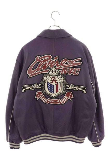AVIREX Sheepskin Crown Logo Varsity Jacket Purple Size XL