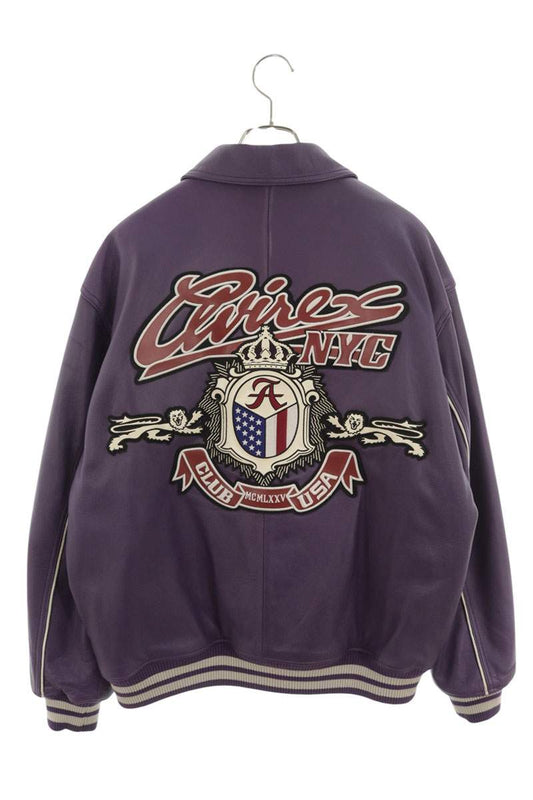 AVIREX Sheepskin Crown Logo Varsity Jacket Purple Size XL