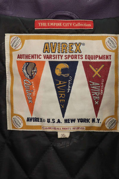 AVIREX Sheepskin Crown Logo Varsity Jacket Purple Size XL