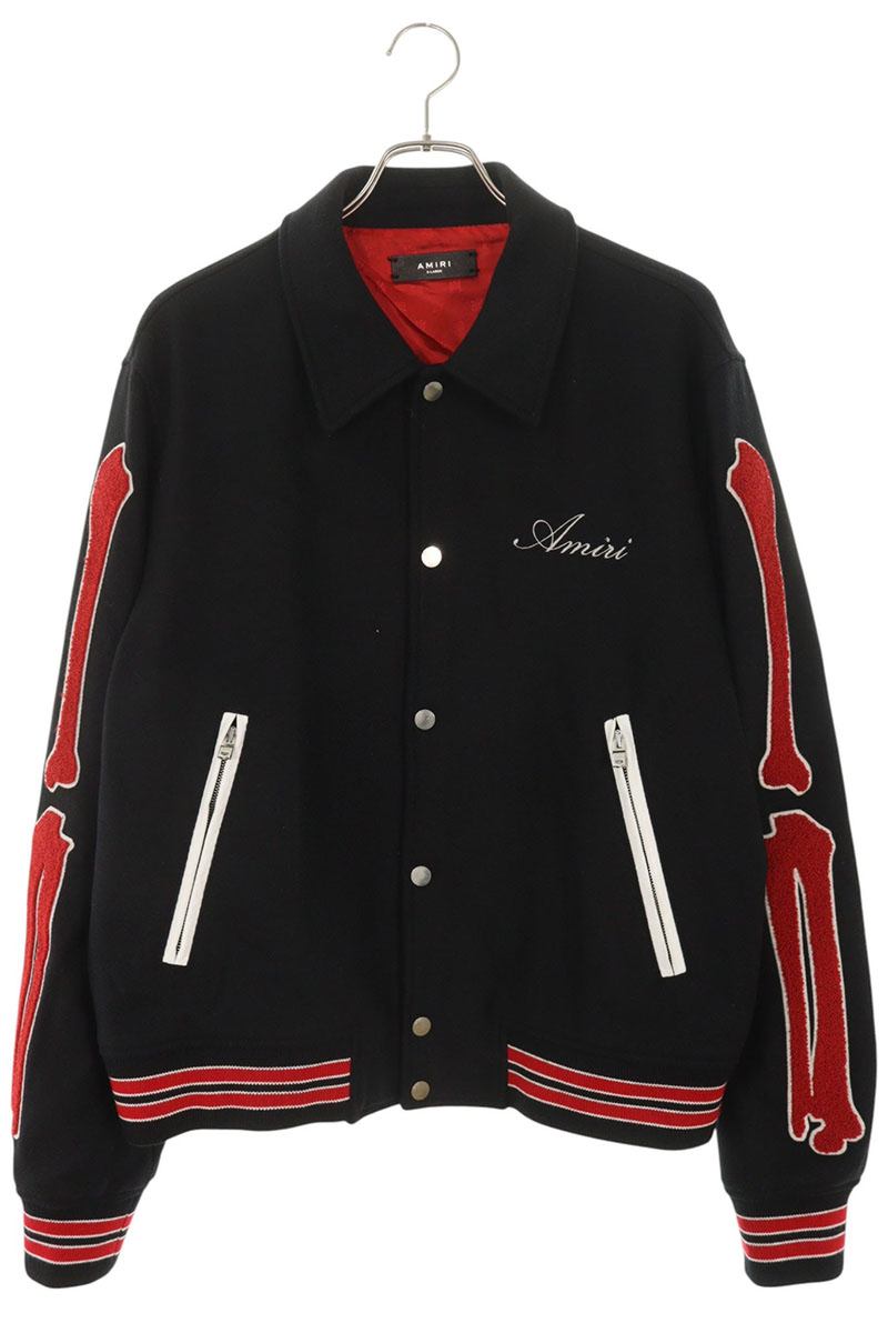AMIRI Bones Wool Bomber Jacket Black Red Size XL
