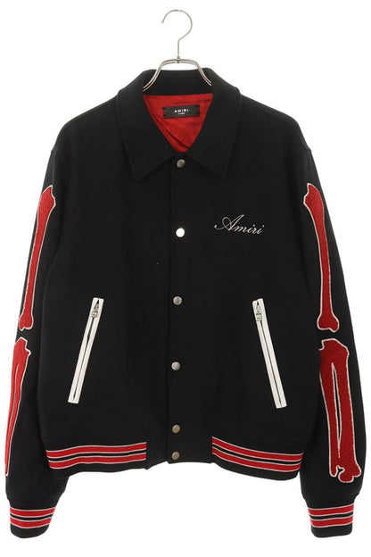 AMIRI Bones Wool Bomber Jacket Black Red Size XL
