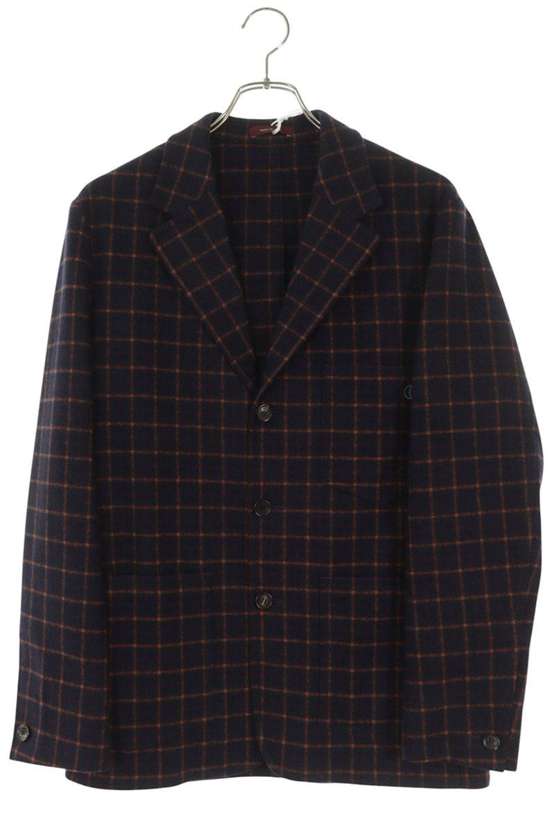 GUCCI Check Wool Single Breasted Jacket Navy Orange Size S