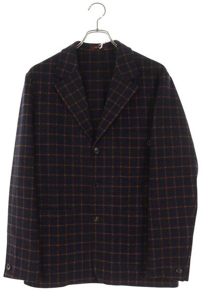 GUCCI Check Wool Single Breasted Jacket Navy Orange Size S