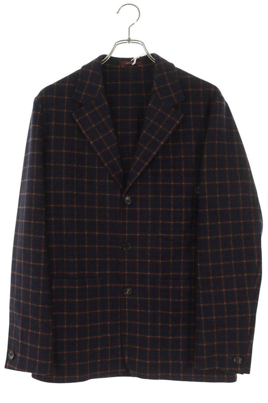 GUCCI Check Wool Single Breasted Jacket Navy Orange Size S