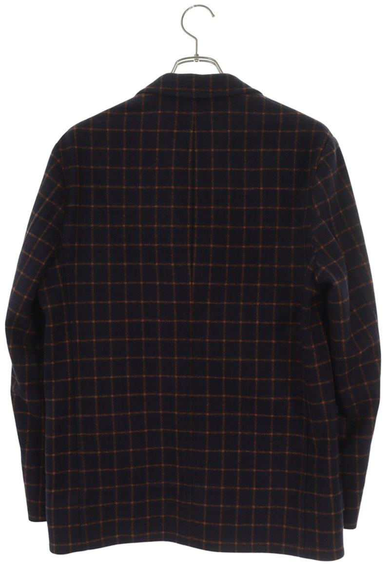 GUCCI Check Wool Single Breasted Jacket Navy Orange Size S