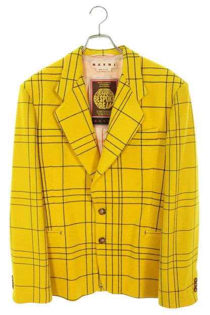MARNI Check Wool Single-Breasted Blazer Yellow/Black Jacket Size 48