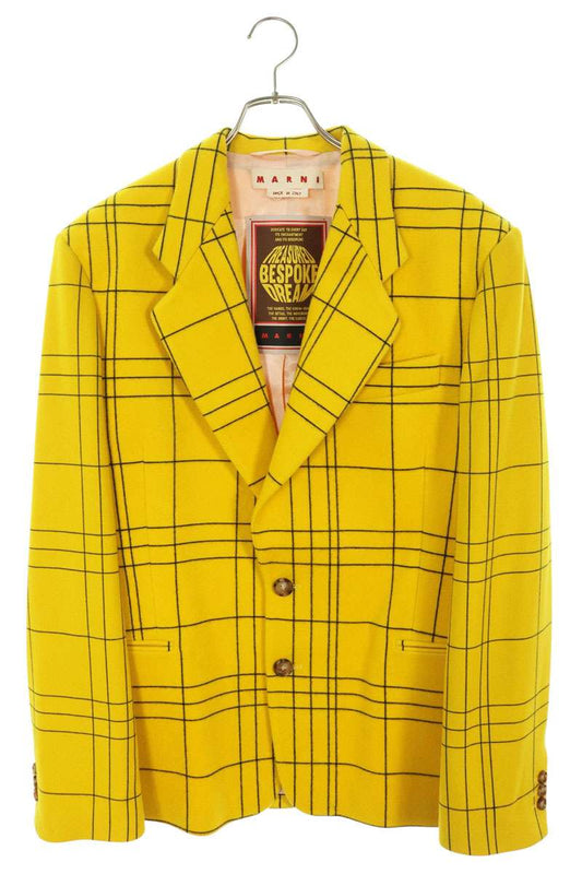 MARNI Check Wool Single-Breasted Blazer Yellow/Black Jacket Size 48