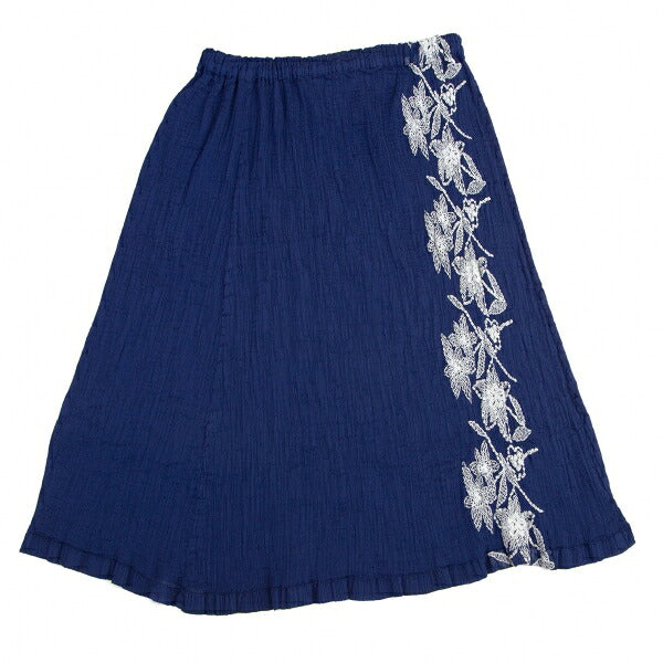 ISSEY MIYAKE me Pleated Floral Embroidered Skirt Navy Size M