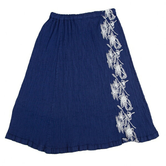 ISSEY MIYAKE me Pleated Floral Embroidered Skirt Navy Size M