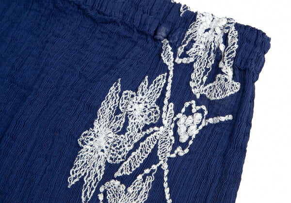 ISSEY MIYAKE me Pleated Floral Embroidered Skirt Navy Size M