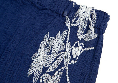 ISSEY MIYAKE me Pleated Floral Embroidered Skirt Navy Size M