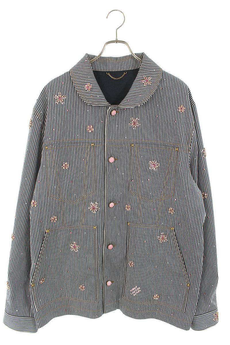 LOUISVUITTON 25AW Stone Embellished Hickory Denim Size XXL