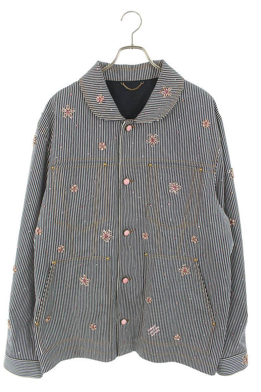 LOUISVUITTON 25AW Stone Embellished Hickory Denim Size XXL