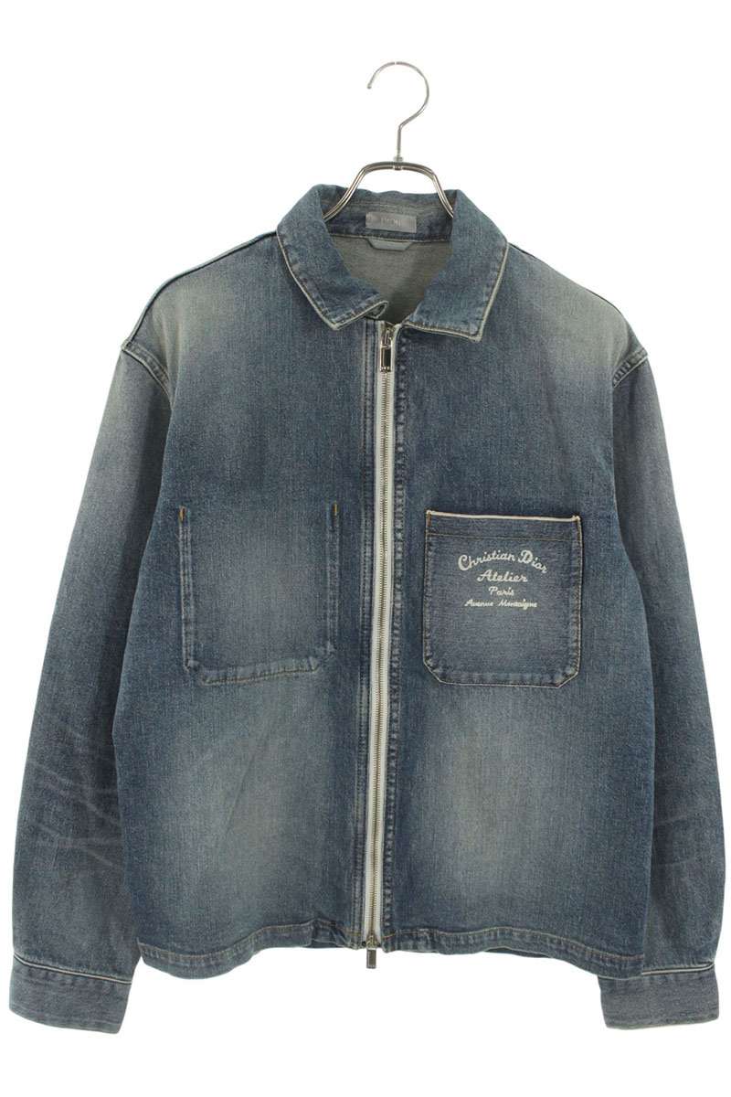 DIOR Back Logo Zip-Up Denim Jacket Blue Size S