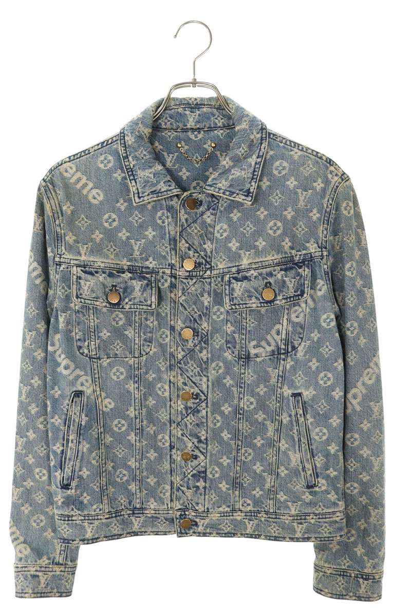 SUPREME LOUISVUITTON 17AW Jacquard Denim Jacket Blue Size S