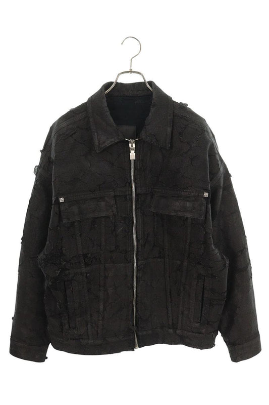 GIVENCHY Distressed Zip Denim Jacket Black Cotton Size L