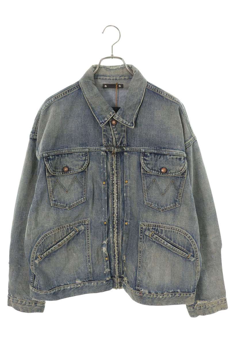MINEDENIM Distressed Zip Up Denim Jacket Blue Size 3