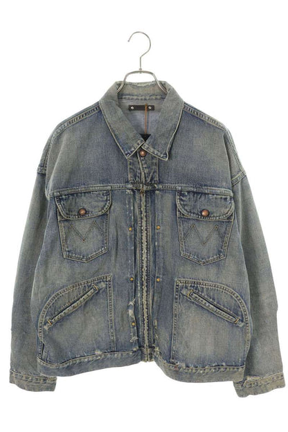 MINEDENIM Distressed Zip Up Denim Jacket Blue Size 3