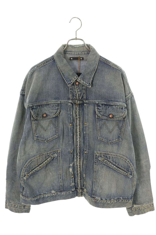 MINEDENIM Distressed Zip Up Denim Jacket Blue Size 3