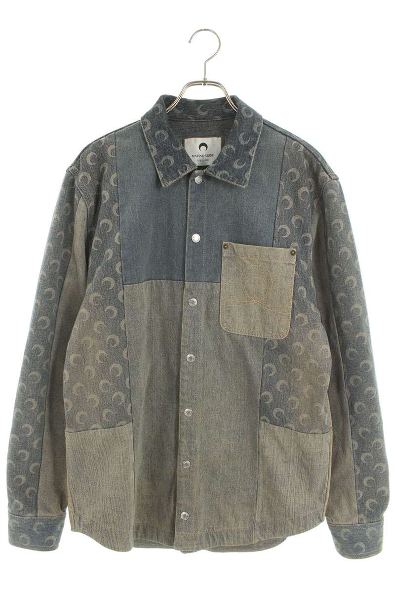 Marine Serre All-Over Logo Print Denim Jacket Blue Size S