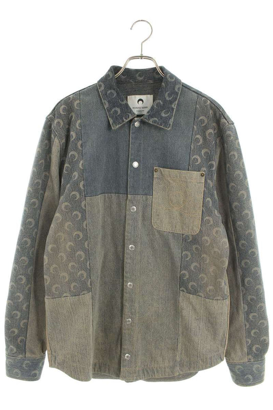 Marine Serre All-Over Logo Print Denim Jacket Blue Size S