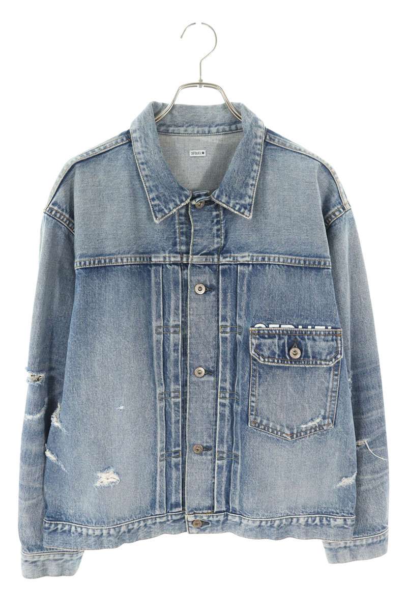 SEQUEL Washed Distressed Denim Jacket Indigo Size L