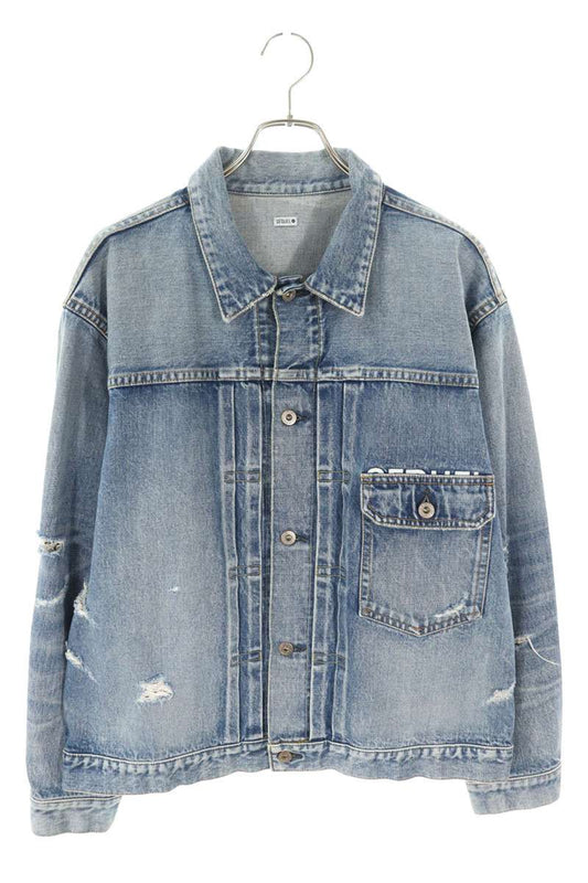 SEQUEL Washed Distressed Denim Jacket Indigo Size L
