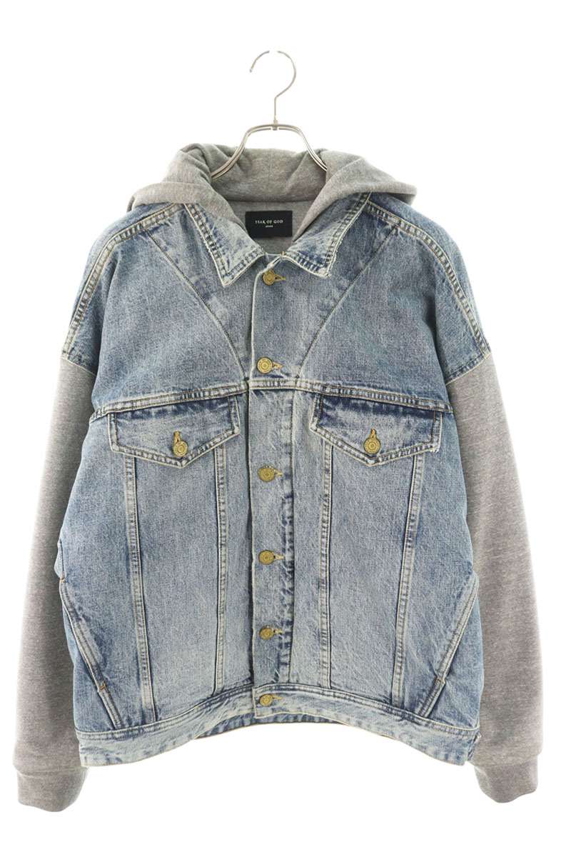 Fear of God FIFTH COLLECTION Hooded Denim Jacket Blue x Gray Size XL