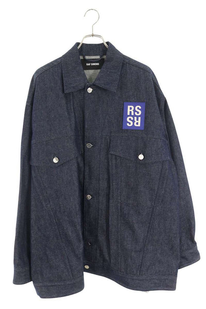 Raf Simons Logo Patchwork Oversized Denim Jacket Blue Size S